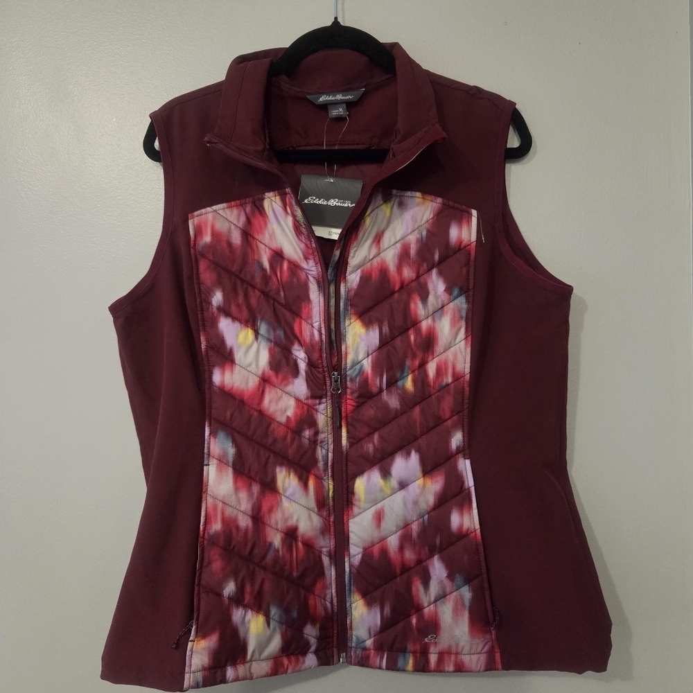 Eddie Bauer Womens Outdoor Hybrid Burgundy Tie Die Puffer Vest. Size XL - Picture 2 of 11